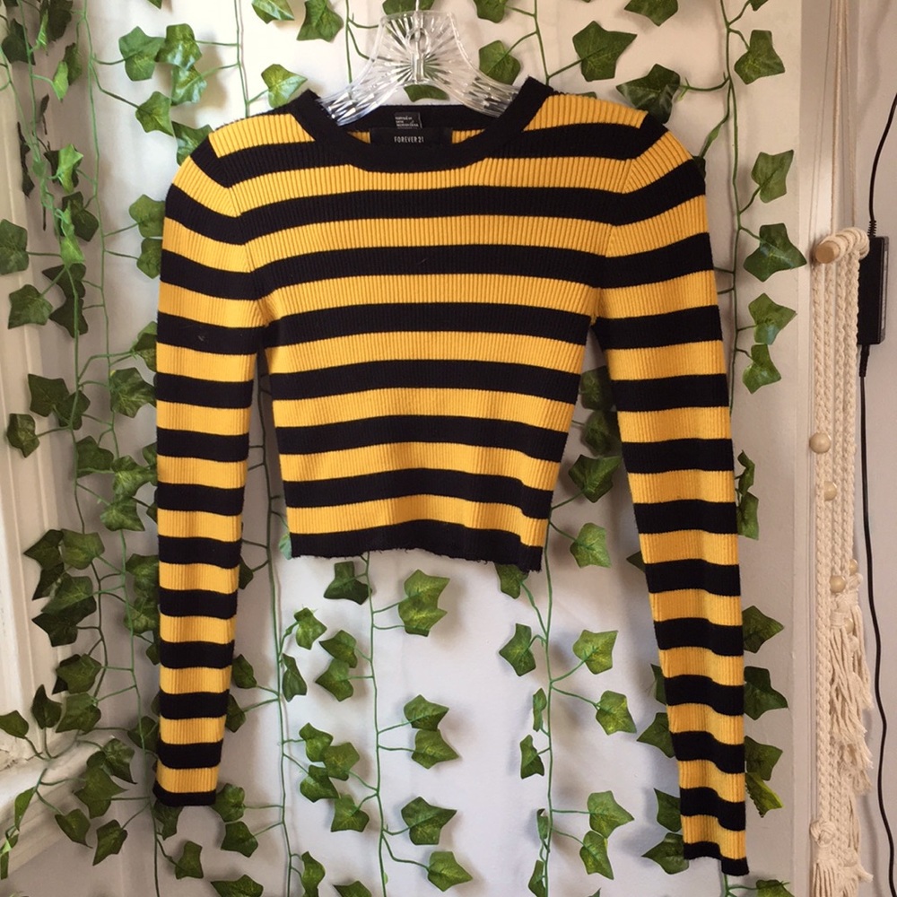 Black and Yellow Striped Cropped Sweater